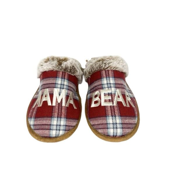 Dearfoams Womens Size Small (5-6) Mama Bear Red Plaid Scuff Slippers Memory Foam - Picture 3 of 6